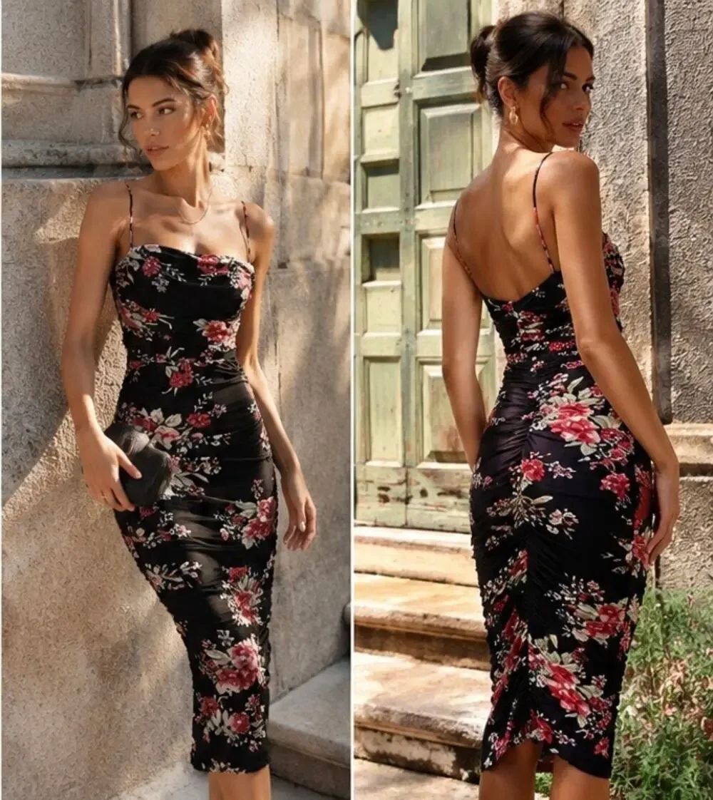 Nookie Garden Party Midi Dress in Black floral size XS